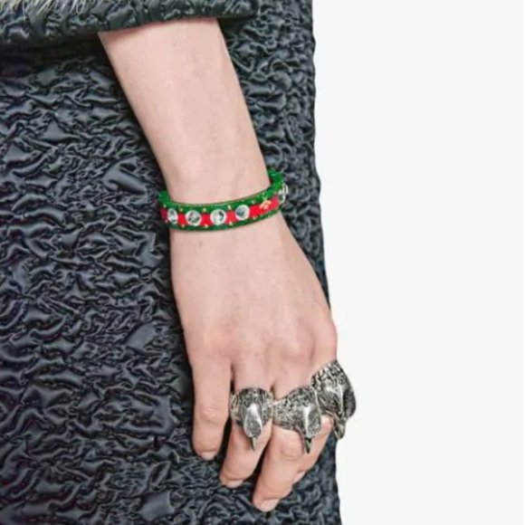 Gucci Open Stripe Cuff with Crystal Bee Red Green - Picture 16 of 16
